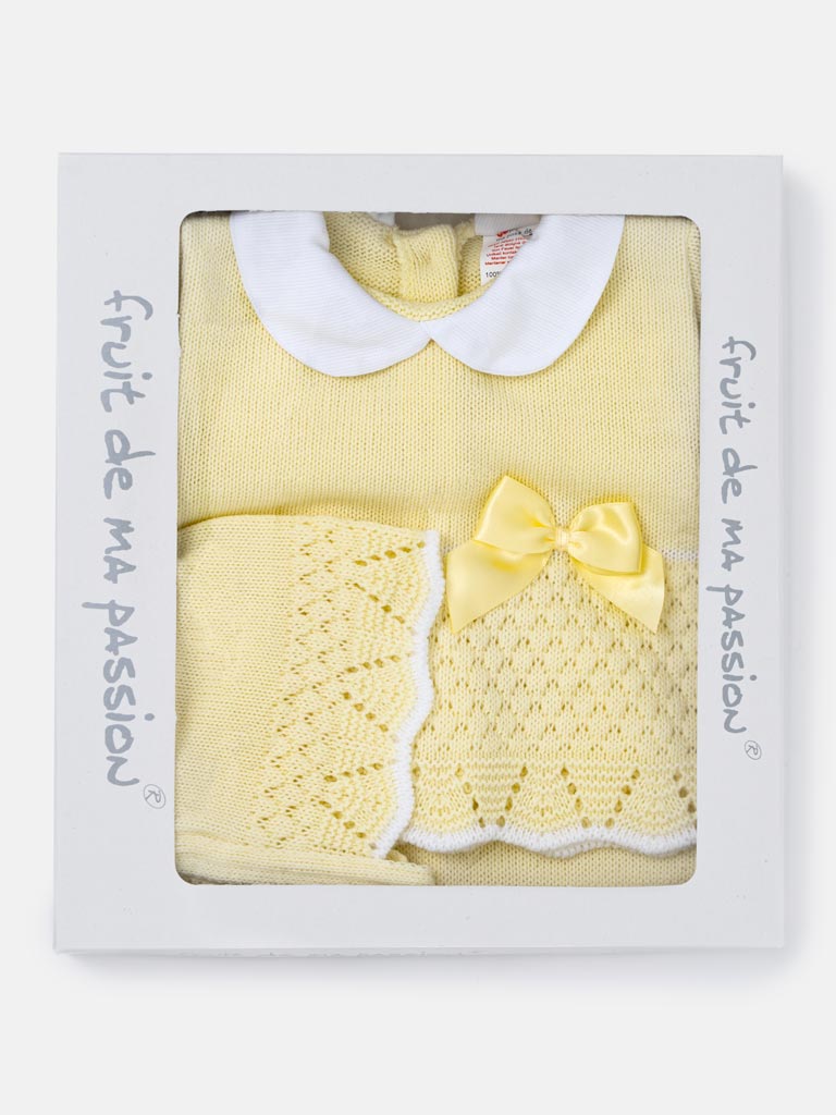 Baby Girl Scallop Hem 3-piece Knitted Gift Box Set - Yellow