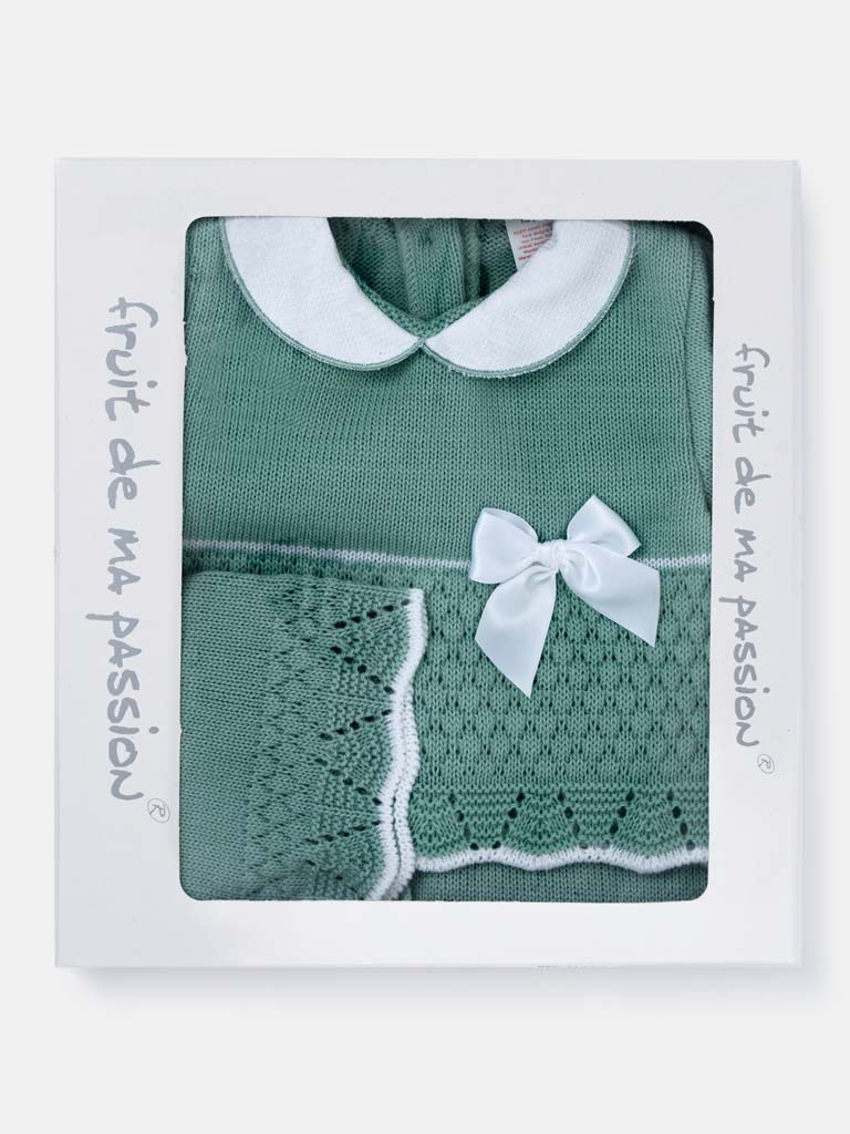 Baby Girl Scallop Hem 3-piece Knitted Gift Box Set - Mint Green