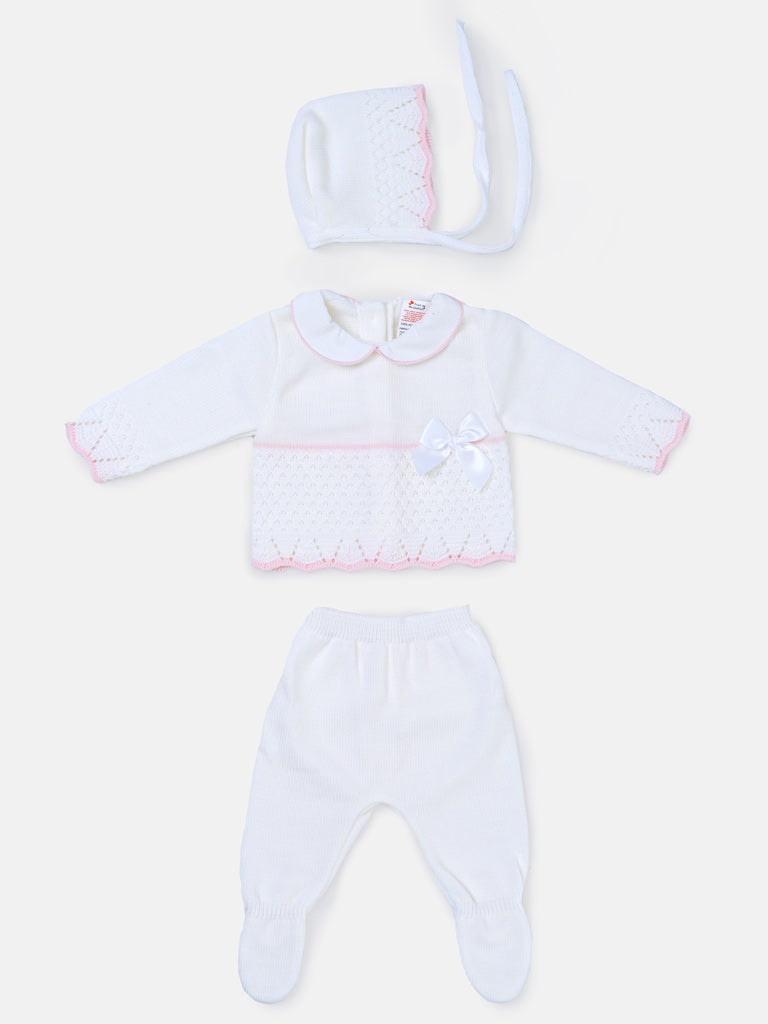 Baby Girl Scallop Hem 3-piece Knitted Gift Box Set - White