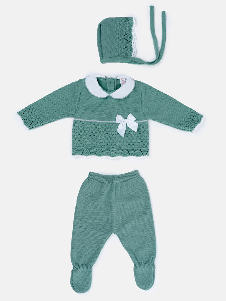 Baby Girl Scallop Hem 3-piece Knitted Gift Box Set - Mint Green