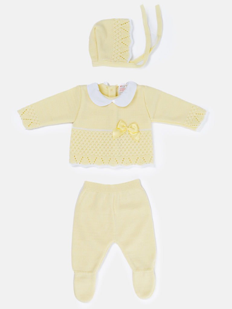 Baby Girl Scallop Hem 3-piece Knitted Gift Box Set - Yellow