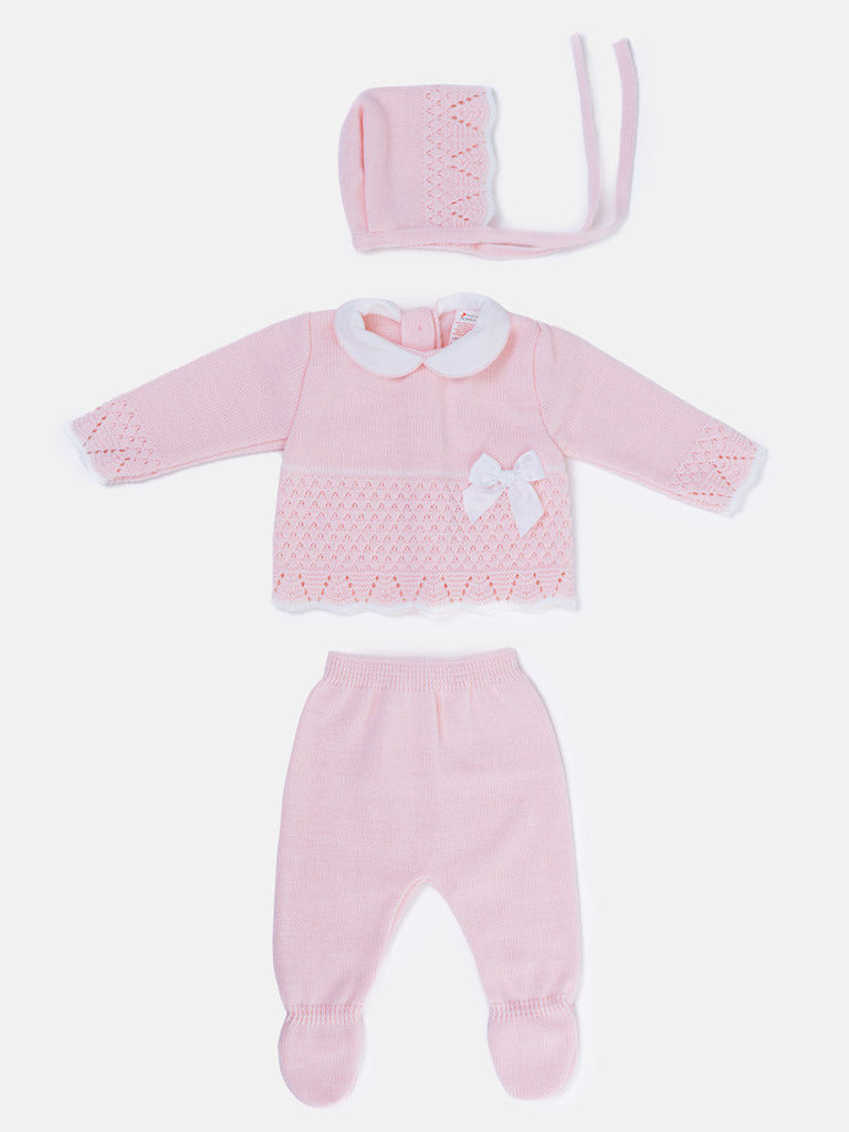 Baby Girl Scallop Hem 3-piece Knitted Gift Box Set - Baby Pink