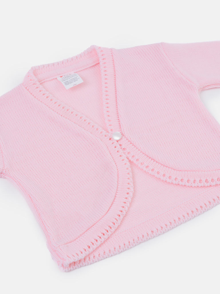 Luxury Baby Girl Long Bolero with Button - Pink