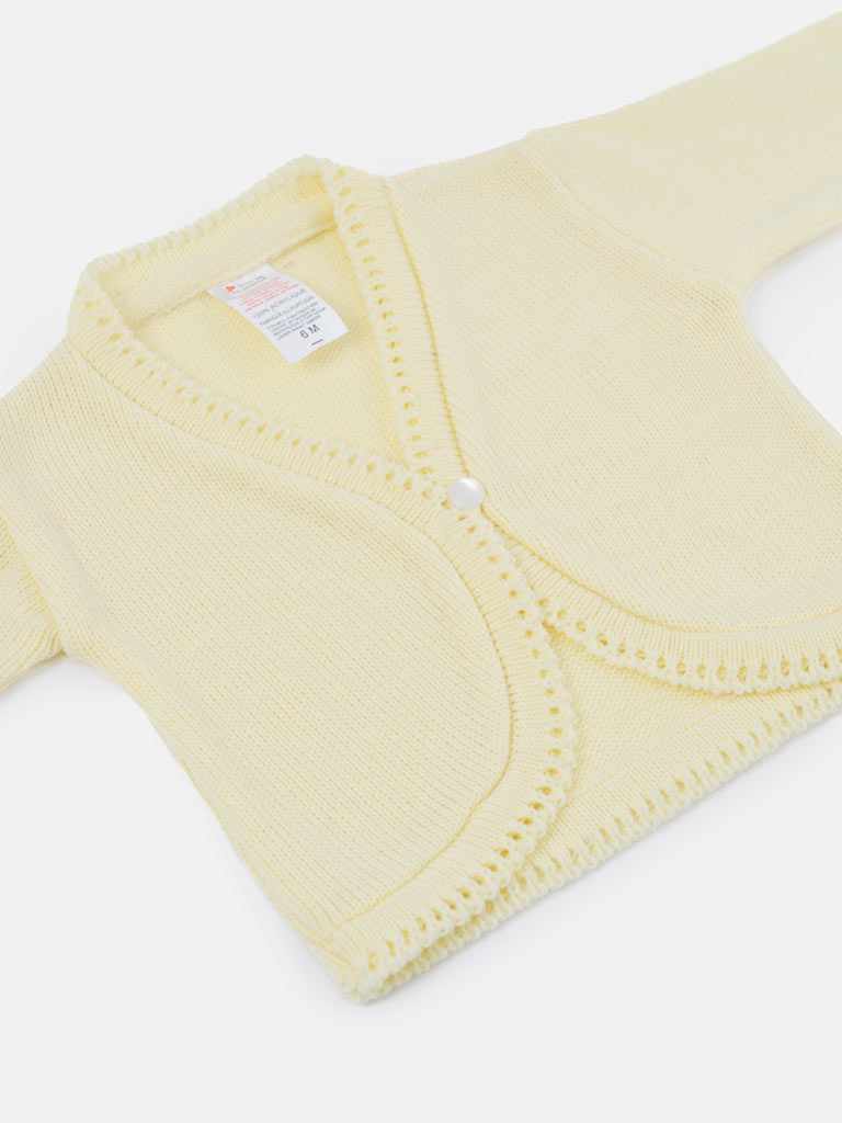 Luxury Baby Girl Long Bolero with Button - Lemon Yellow