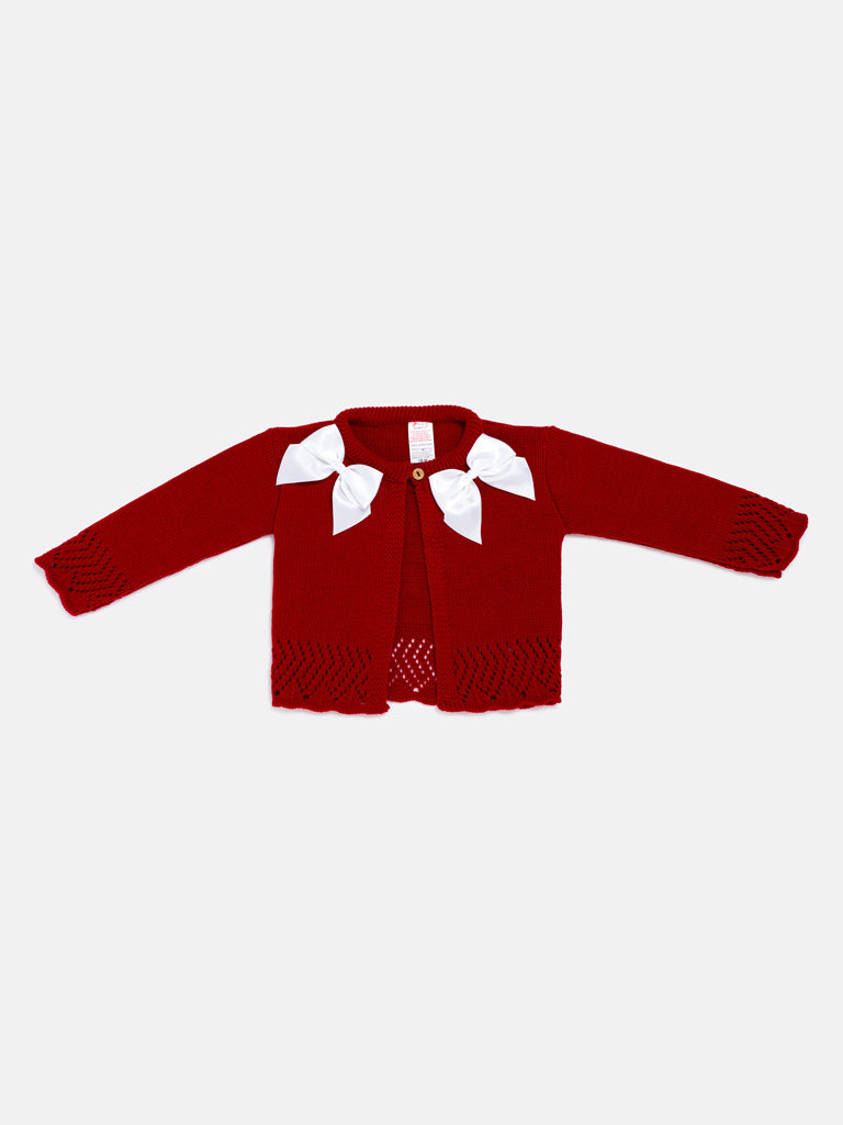 Baby Girl Cardigan with 2 Big Bows - Red & White Bow