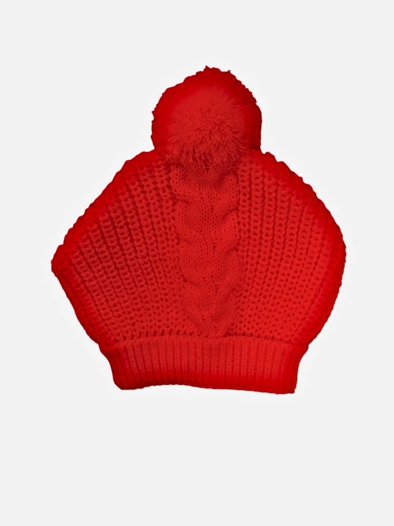 Baby Unisex Ribbed Chain Knit Pom-pom Hat - Red