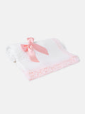 Baby Open Dot Knitted Spanish Blanket with Bow - White & Blush Pink
