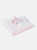 Baby Open Dot Knitted Spanish Blanket with Bow - White & Baby Pink
