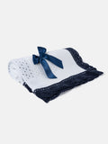 Baby Open Dot Knitted Spanish Blanket with Bow - White & Dark Navy