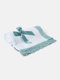 Baby Open Dot Knitted Spanish Blanket with Bow - White & Aqua Green