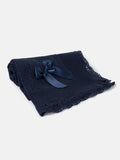 Baby Open Dot Knitted Spanish Blanket with Bow - Dark Navy