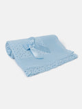 Baby Open Dot Knitted Spanish Blanket with Bow - Baby Blue