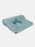 Baby Open Dot Knitted Spanish Blanket with Bow - Aqua Green