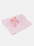 Baby Open Dot Knitted Spanish Blanket with Bow - Baby Pink & Blush Pink Bow