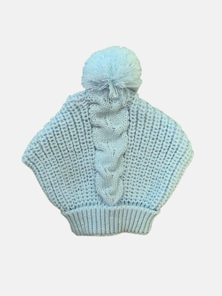 Baby Unisex Ribbed Chain Knit Pom-pom Hat - Mint Blue