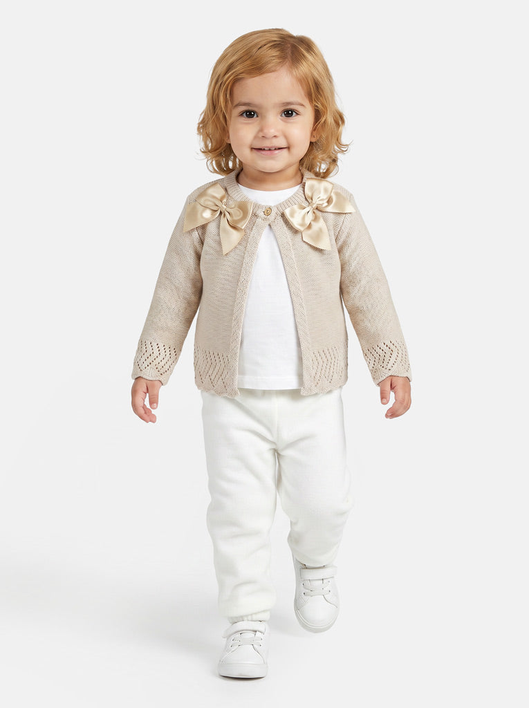 Baby Girl Cardigan with 2 Big Bows - Beige