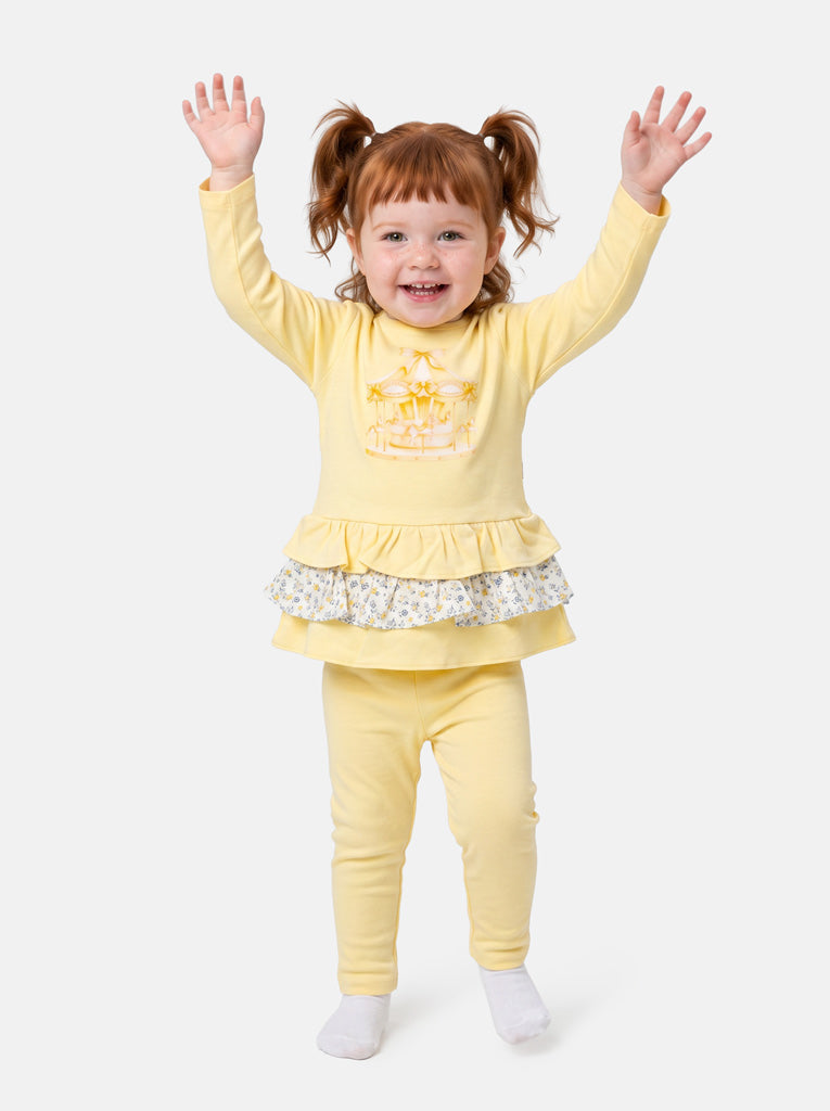 Baby Girl Top & Leggings Set - Carousel Collection - Lemon Yellow