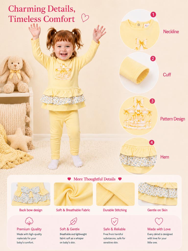 Baby Girl Top & Leggings Set - Carousel Collection - Lemon Yellow