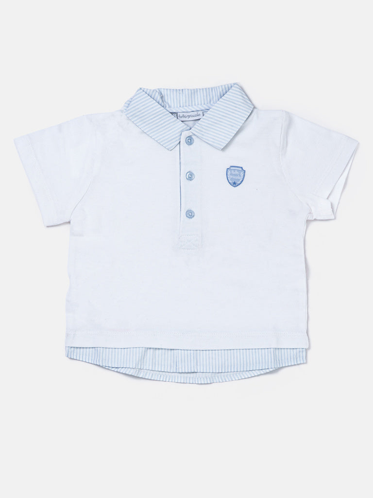 Boys TUTTO PICCOLO Polo Shirt – White & Baby Blue