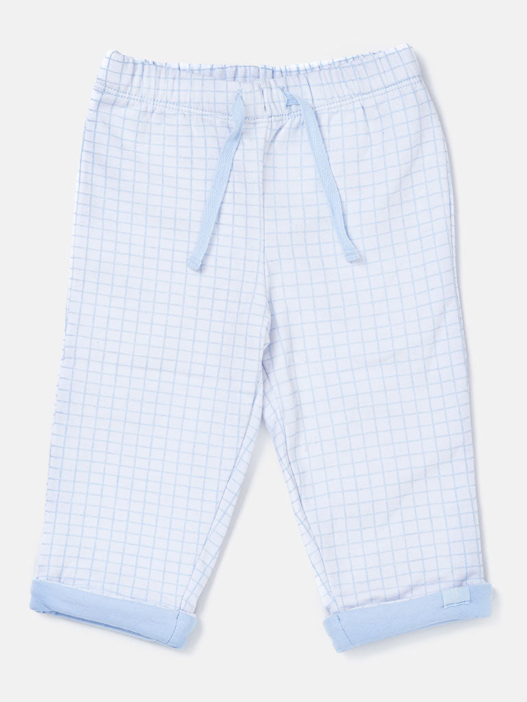 Boys Checkered Trousers – White & Baby Blue