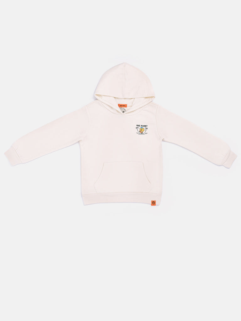 Boys "Free Planet" Print Hoodie – Cream