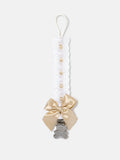 Baby Dummy Clip with Lace Detail & Satin Bow - Beige