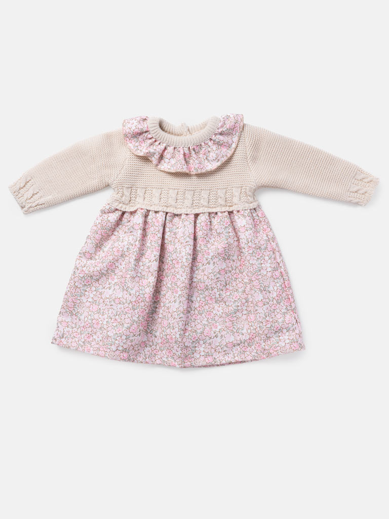 Baby Girl Flores Collection Floral Print Spanish Dress - Beige