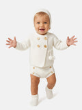 Baby Boy Knitted 4-Piece Set with Pom-Pom Cardigan - Ivory