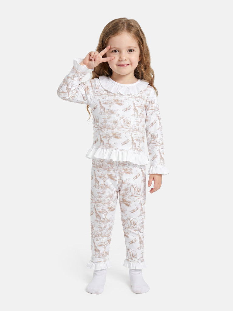 Girl Safari Collection 2-Piece Cotton Pyjama Set - Beige