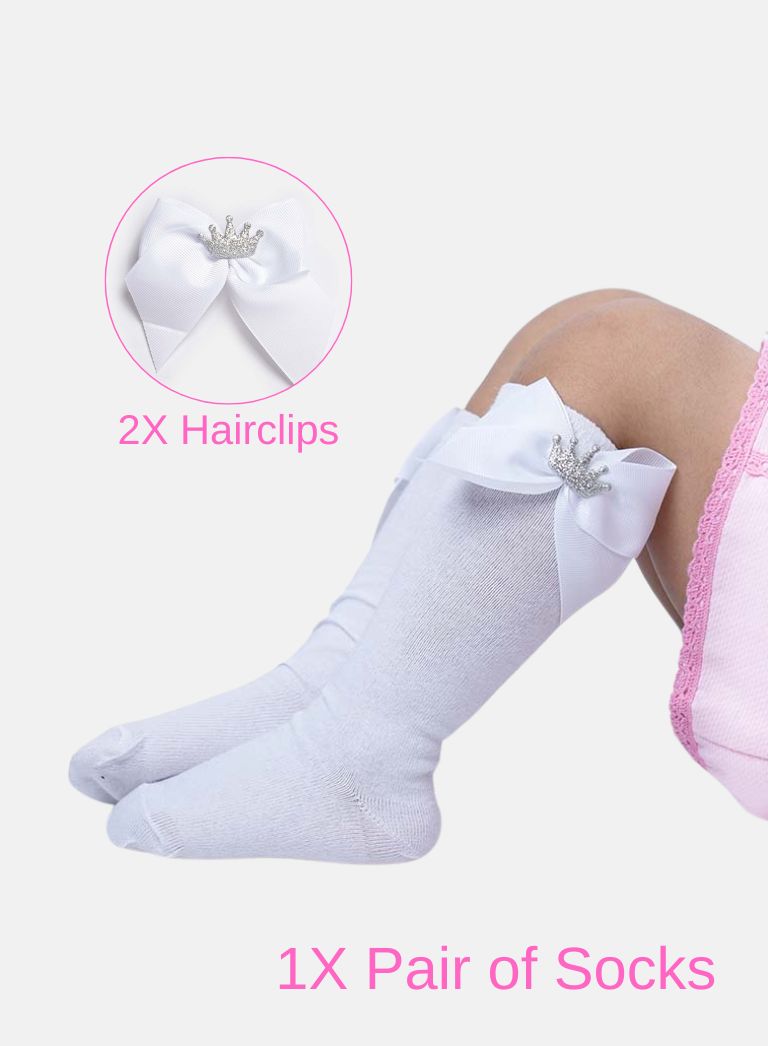 Matching Crown Socks and Hairclips Bundle - White