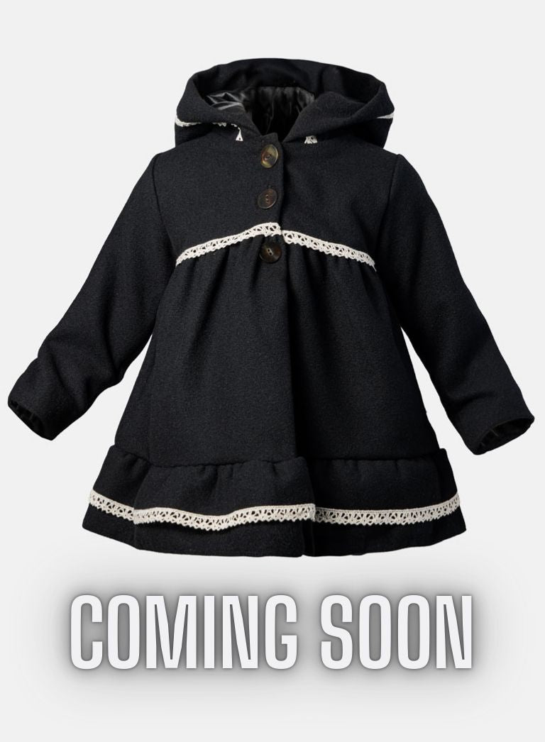 Baby Girl Elegant Spanish Coat with Lace Trim - Black