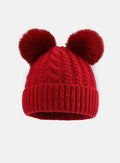Baby Girl Cable Knitted Hat with 2 Pom Poms - Cherry Red