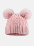 Baby Girl Cable Knitted Hat with 2 Pom Poms - Dusty Pink