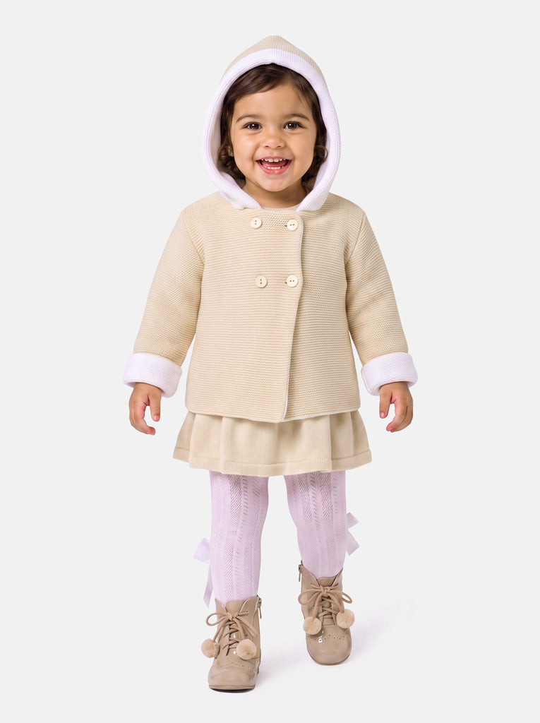 Baby Girl Carlota Collection Knitted Coat & Dress Spanish Set - Beige