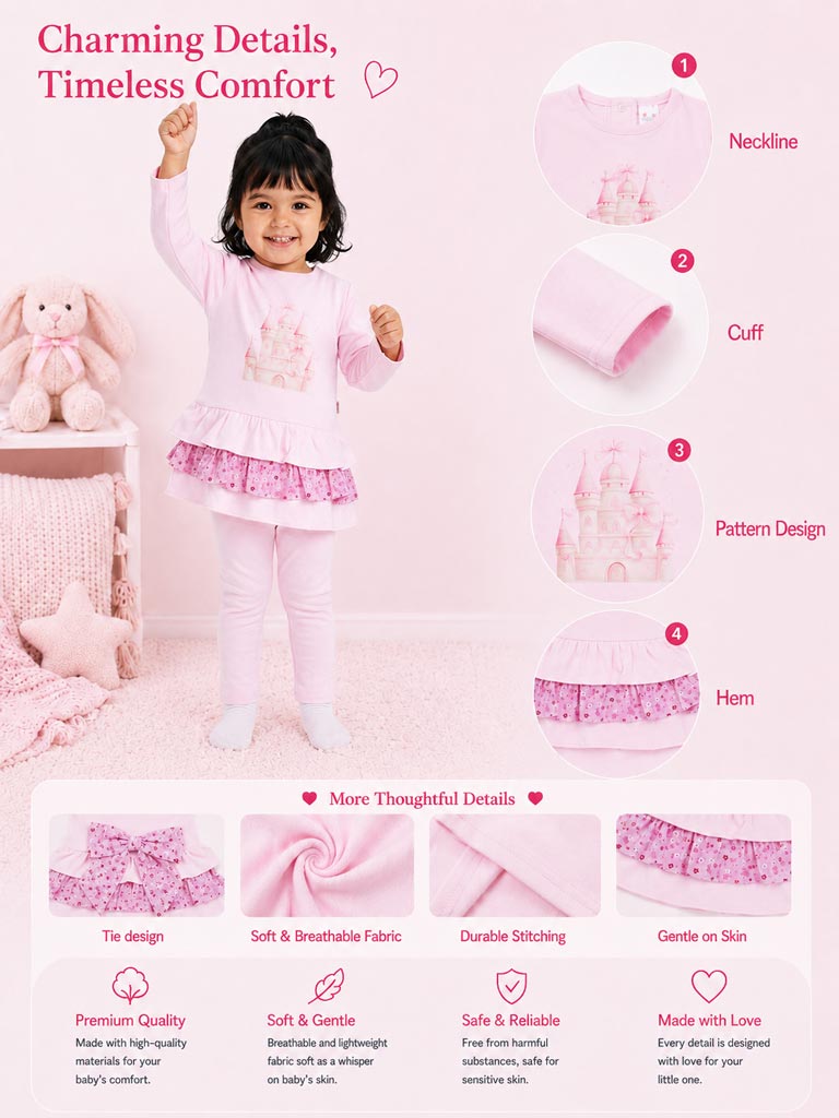 Baby Girl Top & Leggings Set - Castle Collection - Pink