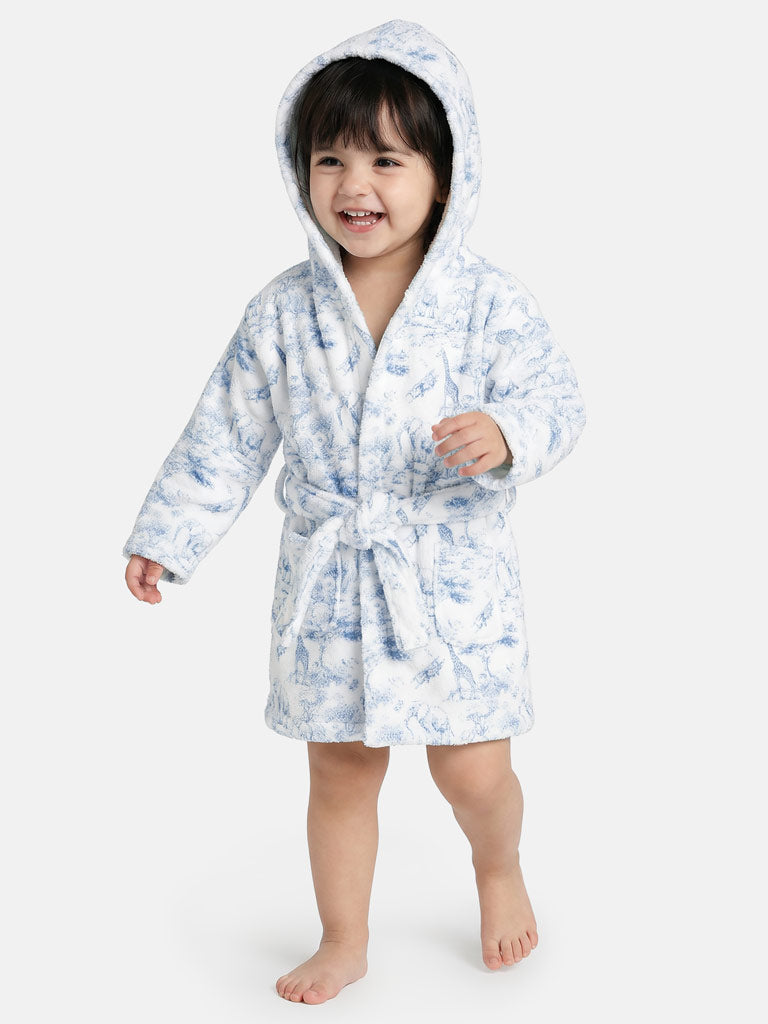 Children's Safari Collection Hooded Bath Robe - Baby Blue