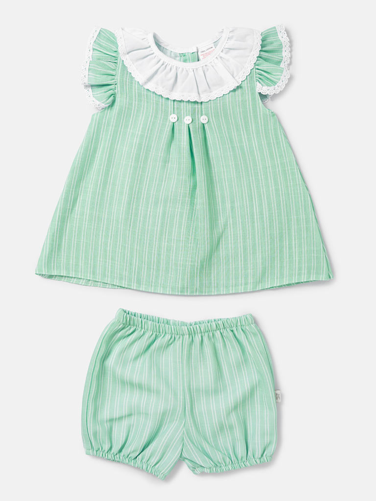 Baby Girl Casandra Collection 2-Piece Romper Set - Mint Green