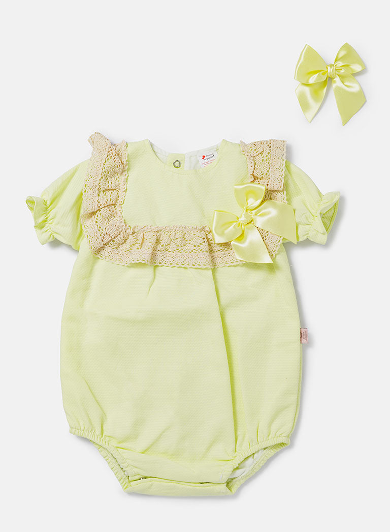 Baby Girl Catalina Collection Romper + Hair Clip Set - Lemon Yellow