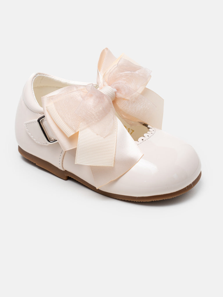 Baby Girl Mary-Jane Triple Bow Shoes TIA Collection - Cream