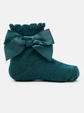 Baby Girl Soft Ankle Socks with Satin Bow - Emerald Green