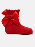 Baby Girl Soft Ankle Socks with Satin Bow - Red