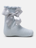Baby Girl Soft Ankle Socks with Satin Bow - Grey