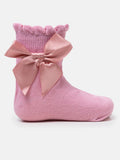 Baby Girl Soft Ankle Socks with Satin Bow - Dusty Pink