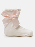 Baby Girl Soft Ankle Socks with Satin Bow - Ivory