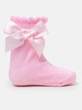 Baby Girl Soft Ankle Socks with Satin Bow - Baby Pink