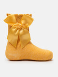 Baby Girl Soft Ankle Socks with Satin Bow - Mustard