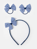 Baby Girl School Hair Accessories 3-Piece Set with Checked Bow - Navy