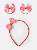 Baby Girl School Hair Accessories 3-Piece Set with Checked Bow - Red
