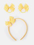 Baby Girl School Hair Accessories 3-Piece Set with Checked Bow - Yellow