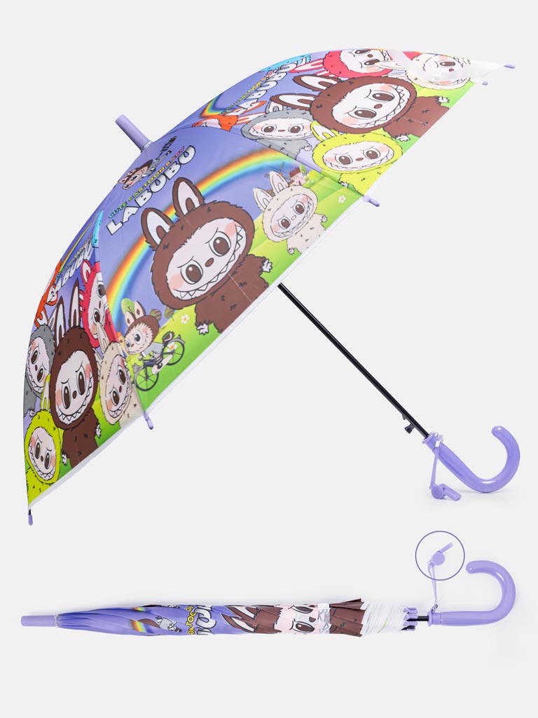 "Labubu" Cartoon Kids' Umbrella with Whistle - Purple